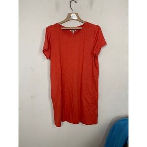 Toad&Co Women Orange Tencel Organic Cotton Slub Knit T-Shirt Dress Size L Pocket